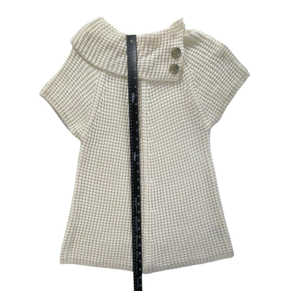 Worthington Cream Waffle Knit Short Sleeve Sweater with Button Collar - Picture 5 of 10